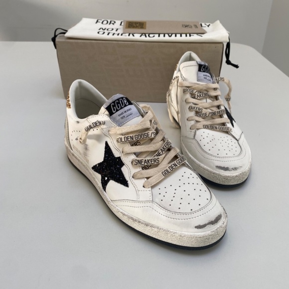 Golden Goose Ball Star Sneaker White Leather/Gold/Black Glitter sz 38 New in Box - Picture 9 of 11